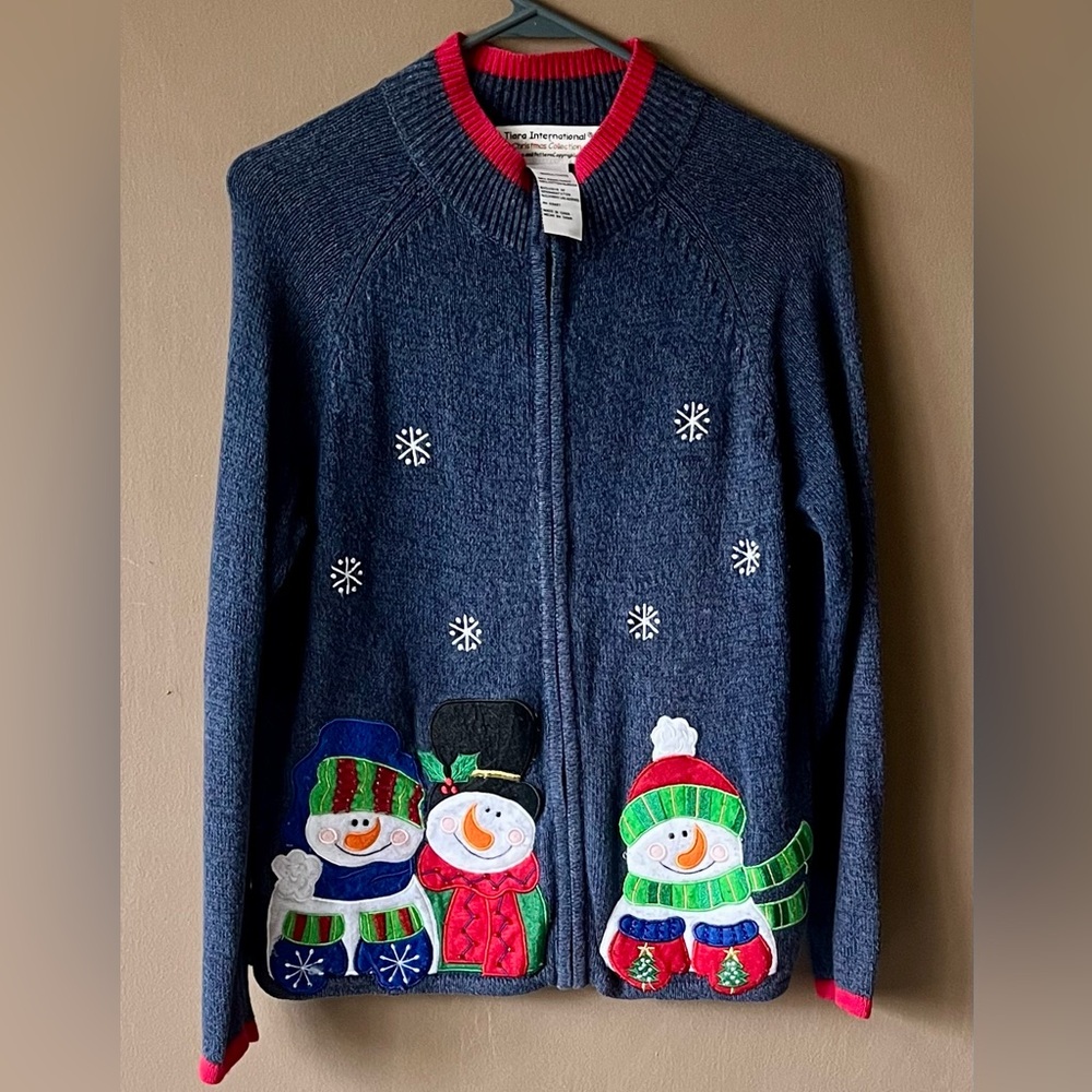 Tiara International Christmas Collection Retro Cozy Jacket with Festive Snowman